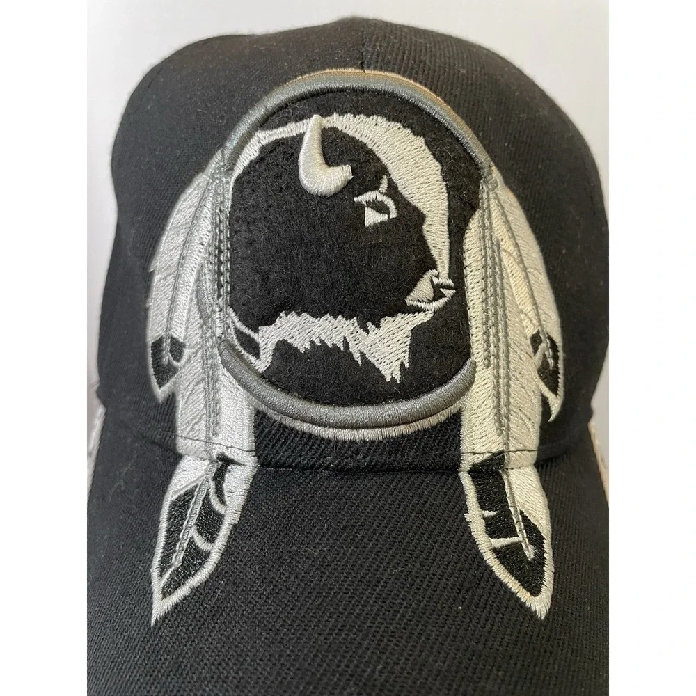 Native Pride Buffalo Bison & Eagle Feathers Logo. Native Back Adjustment Cap Hat
